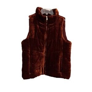 Loft brown velvet zip puffer vest Small Petite